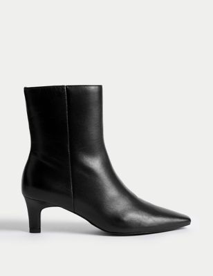 M&S Collection + Leather Kitten Heel Chisel Toe Ankle Boots