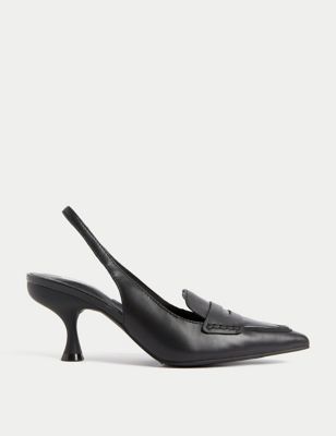 M&S Collection + Leather Kitten Heel Pointed Slingback Shoes