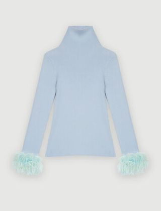 Maje + Turtleneck Pullover With Feathered Cuffs