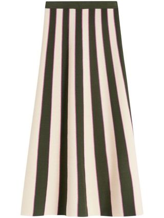 Victoria Beckham + Flare Strip Knit Midi Skirt