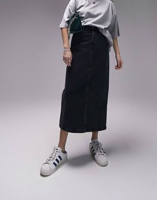 Topshop + Denim Midi Skirt