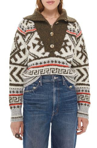 Mother + The Buttoned Alpaca Blend Fair Isle Sweater