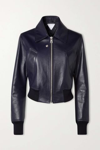 Bottega Veneta + Textured-Leather Bomber Jacket