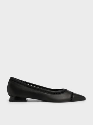 Charles & Keith + Black Cut-Out Leather Ballerina Flats