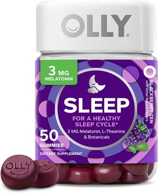 Olly + Sleep Gummy, Occasional Sleep Support, 3 mg Melatonin, L-Theanine, Chamomile, Lemon Balm, Sleep Aid, Blackberry, 50 Count