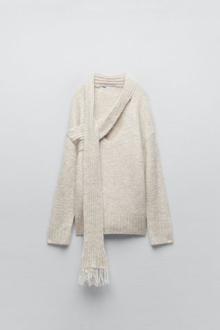 Zara + Knit Sweater With Scarf