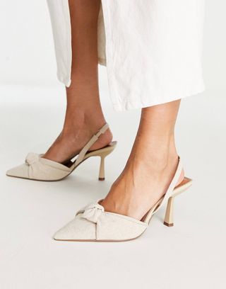 ASOS Design + Soraya Knotted Slingback Mid Heeled Shoes in Natural Fabrication