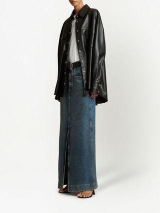 Khaite + High Waist Slit-Detail Denim Skirt