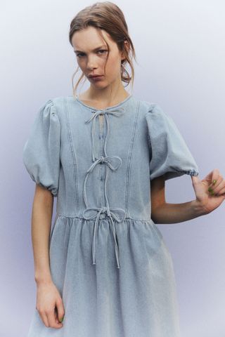 H&M + Puff-Sleeved Denim Dress