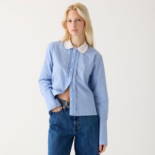 J.Crew + Cropped Garçon Shirt With Pearl Buttons In Stripe
