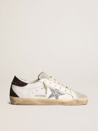 Golden Goose + Super-Star With Silver Star and Brown Glitter Heel Tab