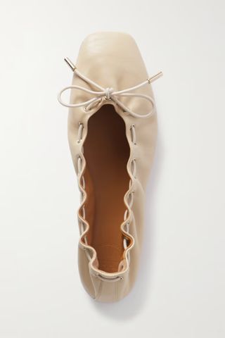 Chloé + Oracia Bow-Embellished Leather Ballet Flats