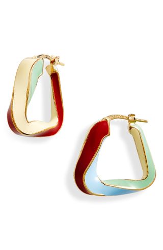Bottega Veneta + Twisted Enamel Triangle Hoop Earrings