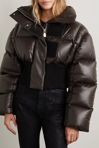 Givenchy + Cropped Wool-Blend Trimmed Quilted Down Leather Jacket