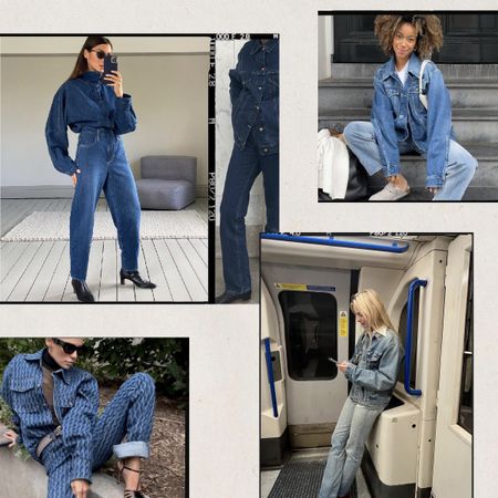 Four women wearing denim on denim outfits.