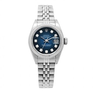 Rolex + Stainless Steel 18k White Gold Diamond 26mm Oyster Perpetual Datejust Watch Blue Gradient 69174
