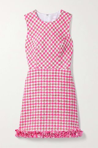 Carolina Herrera + Frayed Houndstooth Cotton-Blend Bouclé Mini Dress