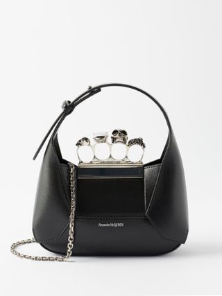 Alexander McQueen + Four Ring Small Crystal and Leather Shoulder Bag