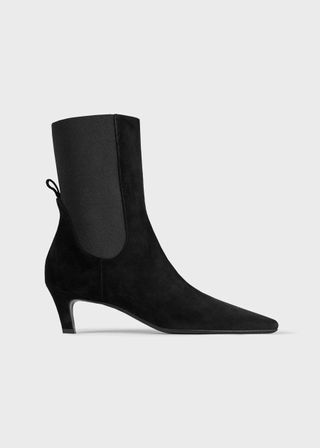 Totême + The Mid Heel Boot in Suede Black