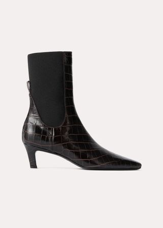 Totême + The Mid Heel Boot in Dark Brown Croco