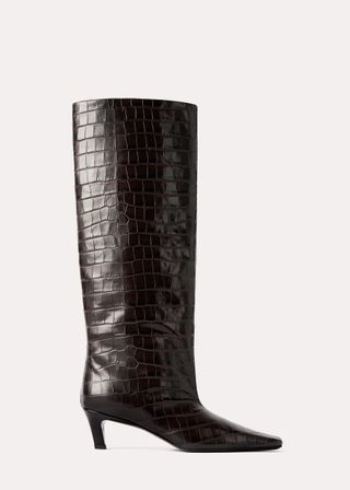 Totême + The Wide Shaft Boot in Dark Brown Croco