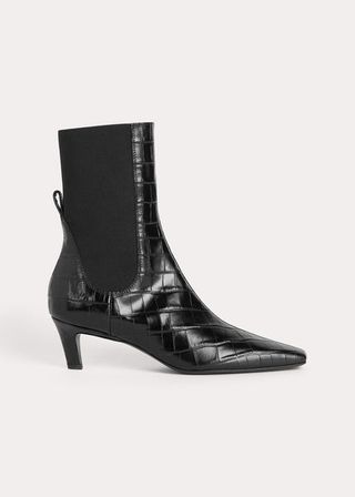 Toteme - Int + The Mid Heel Leather Boot Black Croco
