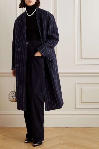 Isabel Marant + Licia Oversized Double-Breasted Pinstriped Wool Coat
