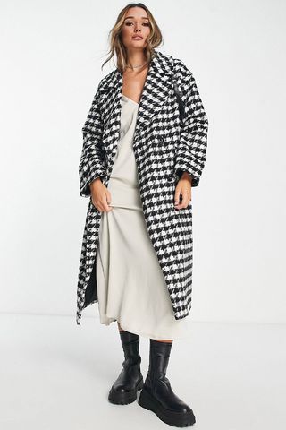 ASOS Design + Chuck On Houndstooth Wool Mix Coat