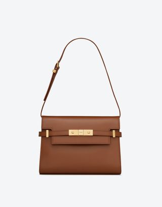 Saint Laurent + Manhattan Small Shoulder Bag in Box Saint Laurent Leather
