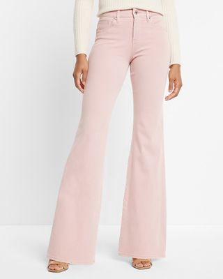 Express + Mid Rise Pink 70s Flare Jeans