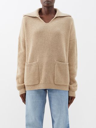 Raey + Responsible Wool Open-Collar Rib Knit Rugby Jumper