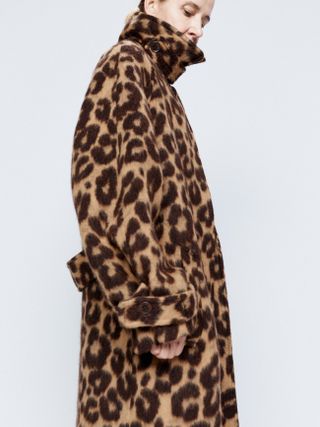 Raey + Leopard-Print Belted Raglan-Sleeve Wool-Blend Coat