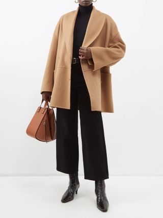 Toteme + Double-Breasted Shawl-Lapel Wool Coat