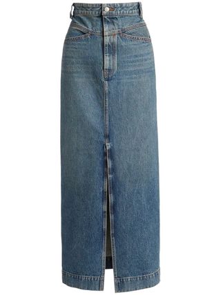 Khaite + High-Waist Slit Detail Denim Skirt