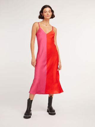 Omnes + Marianne Midi Dress in Pink & Red Colourblock