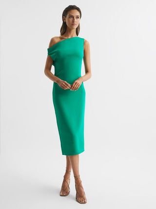 Reiss + Reiss Green Zaria Off-Shoulder Bodycon Midi Dress