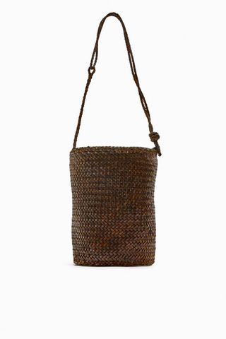 Zara + Woven Leather Bucket Bag
