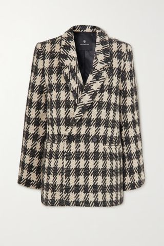 Anine Bing + Diana Double-Breasted Houndstooth Cotton-Blend Tweed Blazer