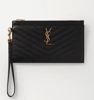 Saint Laurent + Monogramme Quilted Textured-Leather Pouch