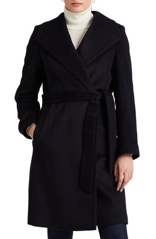 Lauren Ralph Lauren + Belted Wool Blend Wrap Coat