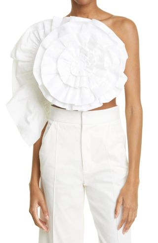 Mara Hoffman + Minerva Flower Appliqué One-Shoulder Linen & Organic Cotton Top