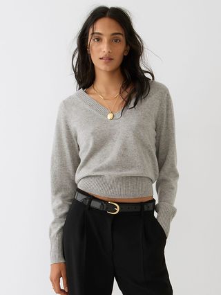 J.Crew + Cashmere Cropped V-Neck Sweater