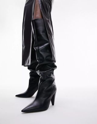 Topshop + Wide Fit Tabitha Premium Leather Knee High Boot