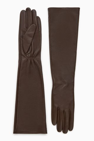 COS + Long Leather Gloves Brown