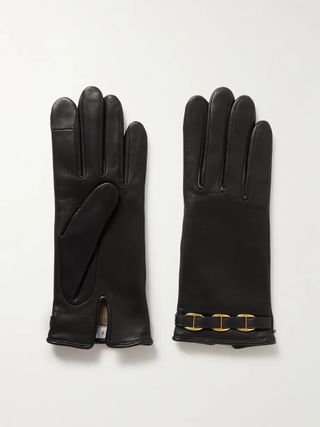 Agnelle + Embellished Cashmere-Lined Leather Gloves