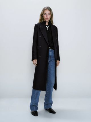 Massimo Dutti + Long Wool Blend Double-Breasted Coat