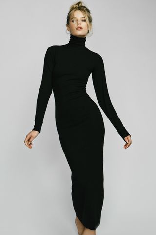 Éterne + Long Sleeve Turtleneck Dress Maxi Black