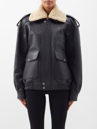 Raey + Detachable Collar Leather Bomber Jacket