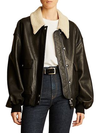 Khaite + Shellar Oversized Leather & Lambskin Shearling Jacket