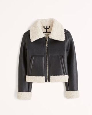 Abercrombie & Fitch + Sherpa-Lined Vegan Leather Shearling Jacket
